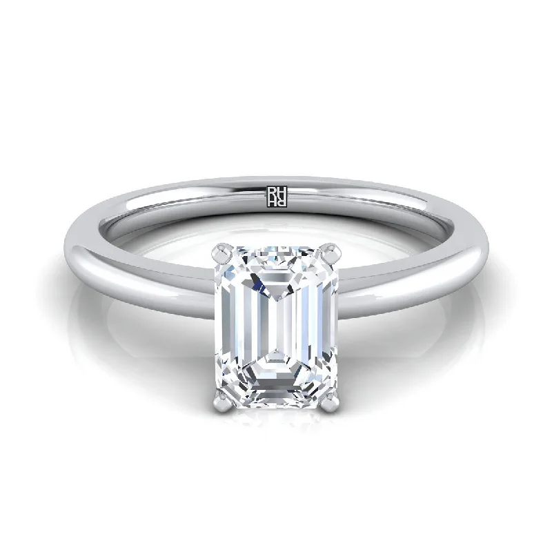 engagement rings with cushion-cut sapphires and diamonds for men-14K White Gold Emerald Cut  Round Comfort Fit Claw Prong Solitaire Engagement Ring