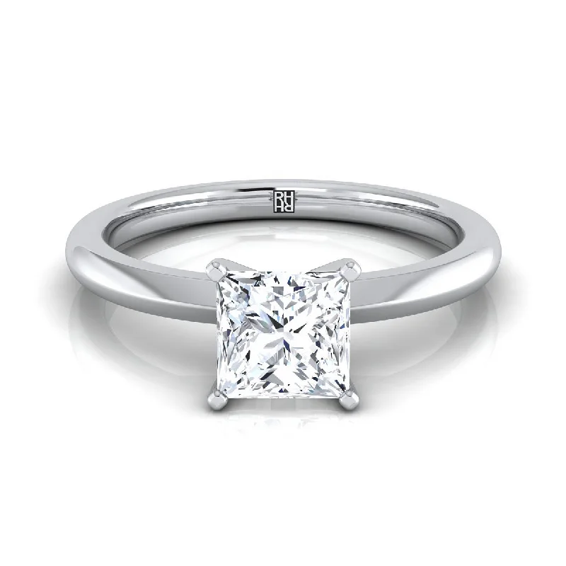 engagement rings with square sapphires and diamond pave designs-14K White Gold Princess Cut  Petite Knife Edge Solitaire Engagement Ring