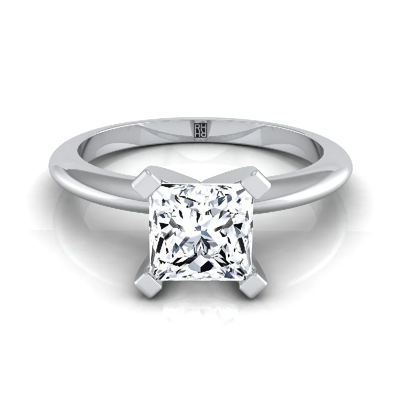 engagement rings with vintage-inspired diamonds and sapphires-14K White Gold Princess Cut  Classic Low Base Solitaire Engagement Ring