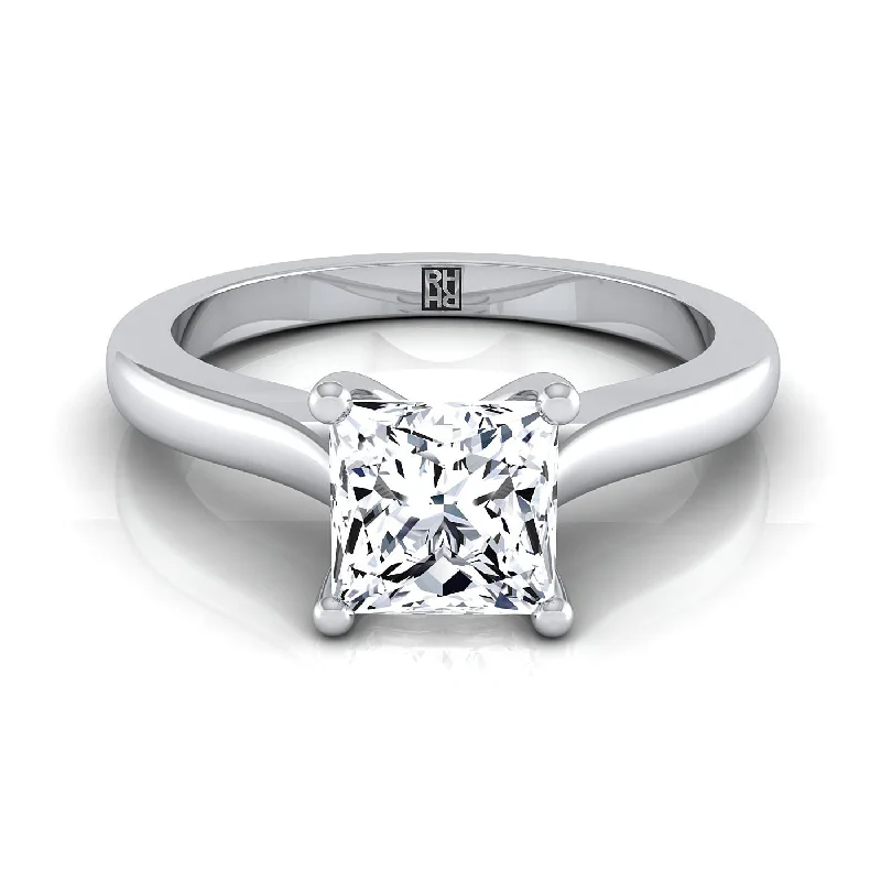 engagement rings with oval diamonds and sapphire center stones-14K White Gold Princess Cut Comfort Fit Cathedral Solitaire Diamond Engagement Ring