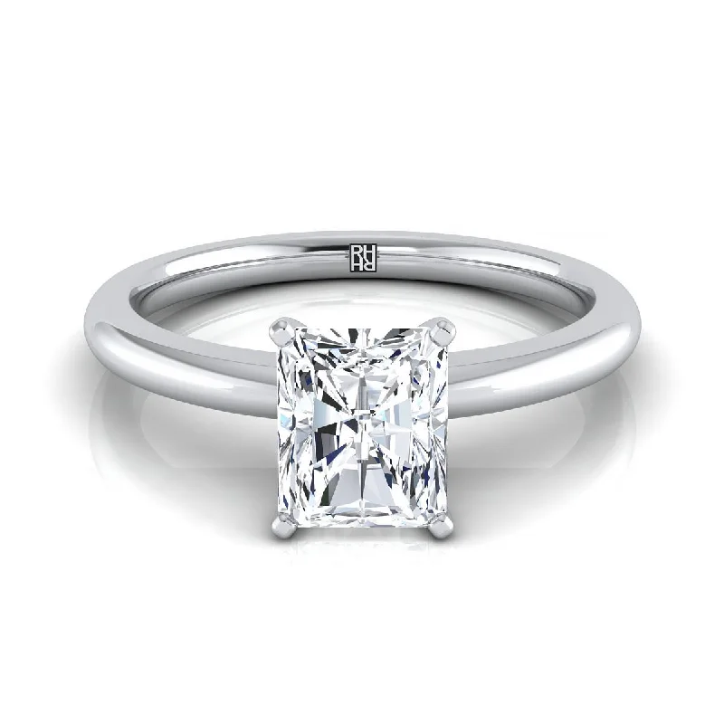 engagement rings with square sapphires and diamond bands-14K White Gold Radiant Cut Center  Round Comfort Fit Claw Prong Solitaire Engagement Ring