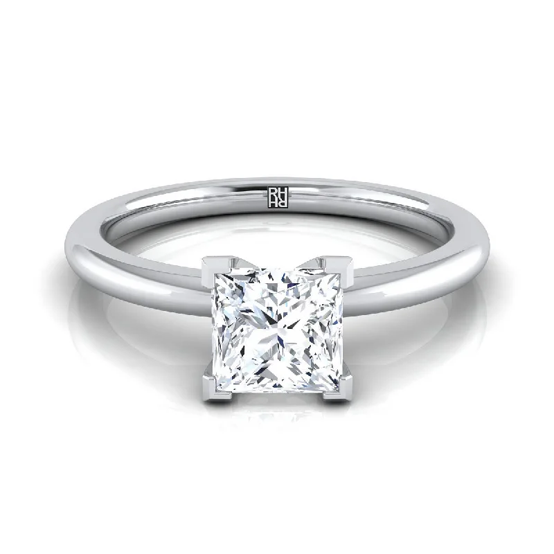 men’s rings with emerald-cut sapphires and diamonds-14K White Gold Princess Cut  Round Comfort Fit Claw Prong Solitaire Engagement Ring