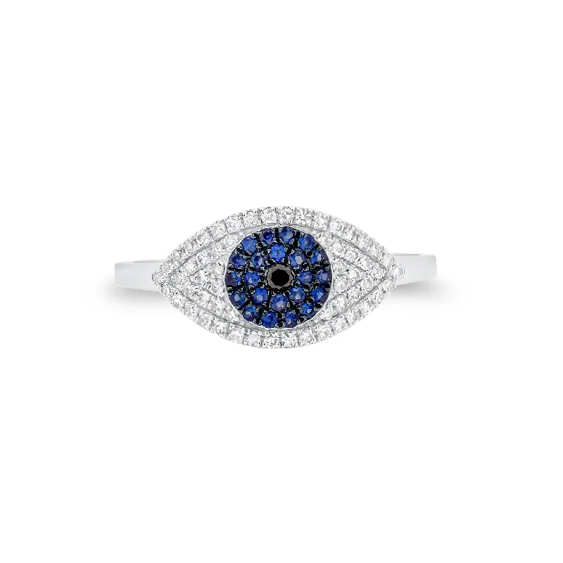 women’s rings with oval diamonds and sapphire pave bands-Diamond & Sapphire Evil Eye Ring