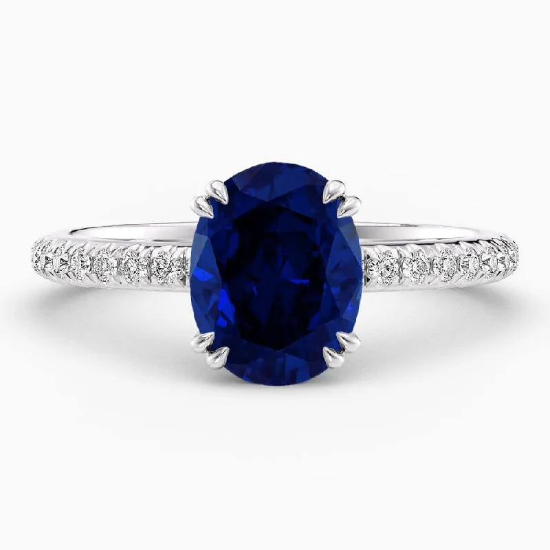 engagement rings with round sapphires and diamond pave designs-5.50 Carat Oval Shape Hidden Halo Blue Sapphire Engagement Ring