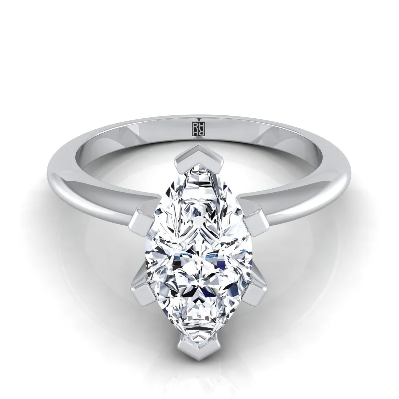 engagement rings with sapphire center stones and diamond bands-14K White Gold Marquise   Classic Low Base Solitaire Engagement Ring