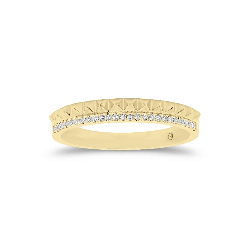 women’s rings with round sapphires and diamond halos-Diamond & Gold Pyramid Double Ring