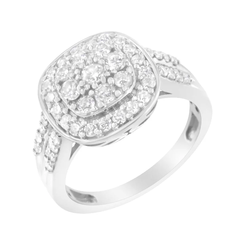 women’s engagement rings with diamond center stones and sapphire bands-.925 Sterling Silver 1 cttw Round and Baguette-Cut Diamond Cocktail Square Ring