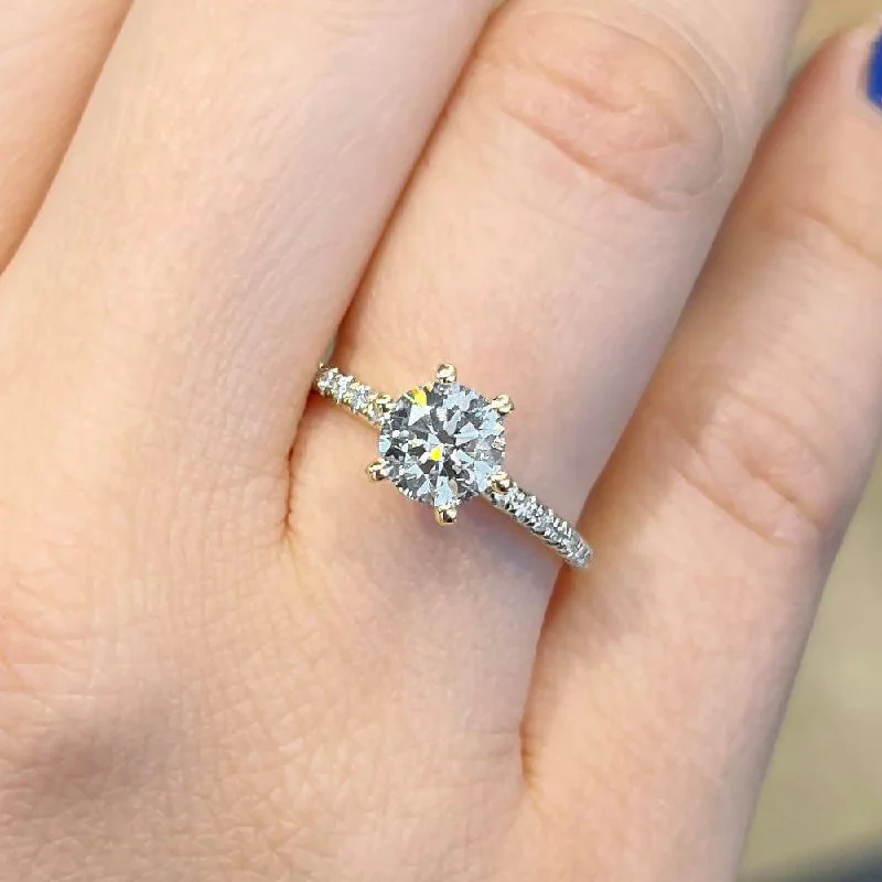 custom-designed wedding rings with diamond accents-Amalie Pave Setting Lab Grown Diamond Engagement Ring