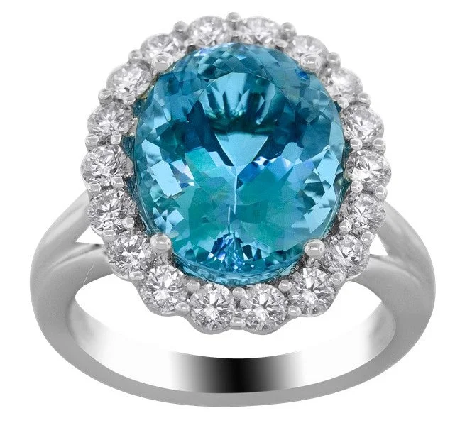 women’s rings with oval diamonds and sapphire pave bands-Aquamarine Diamond Ring