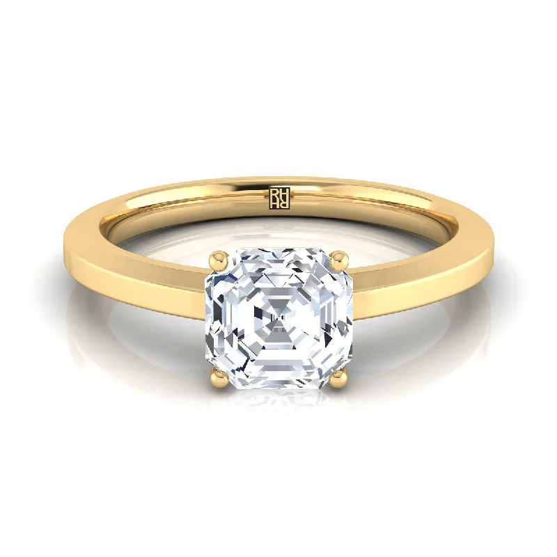 men’s rings with diamond center stones and sapphire pave-14K Yellow Gold Asscher Cut  Beveled Edge Comfort Style Bright Finish Solitaire Engagement Ring