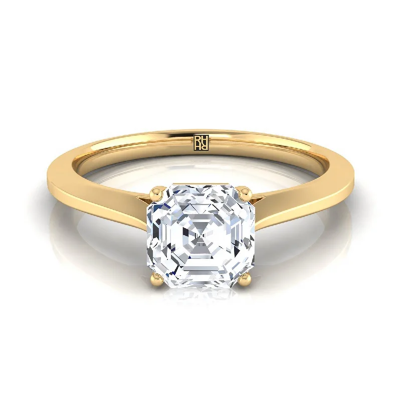 men’s wedding rings with sapphires and diamonds in modern designs-14K Yellow Gold Asscher Cut  Timeless Solitaire Comfort Fit Engagement Ring