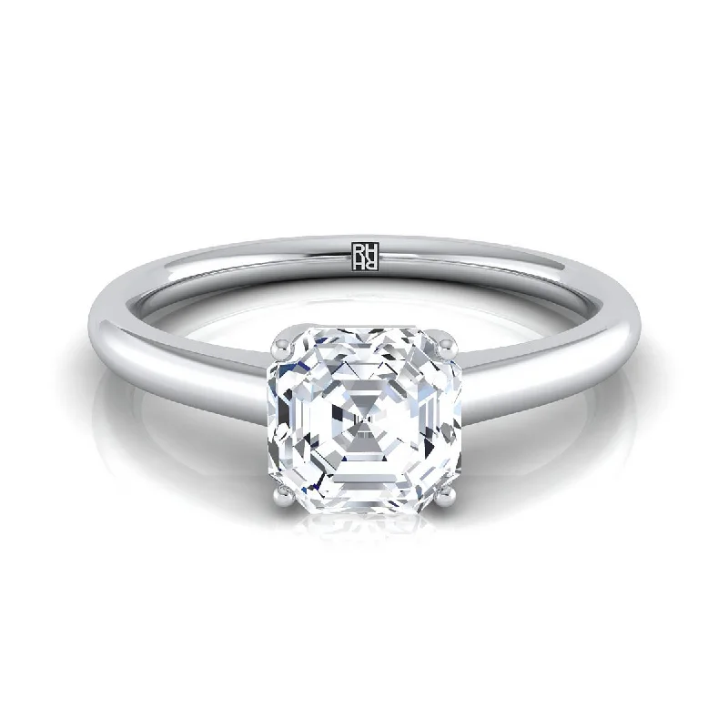 women’s engagement rings with princess-cut sapphires and diamonds-14K White Gold Asscher Cut Contemporary Comfort Fit Solitaire Engagement Ring