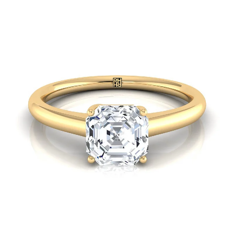 women’s engagement rings with multi-colored sapphires and diamonds-14K Yellow Gold Asscher Cut Contemporary Comfort Fit Solitaire Engagement Ring