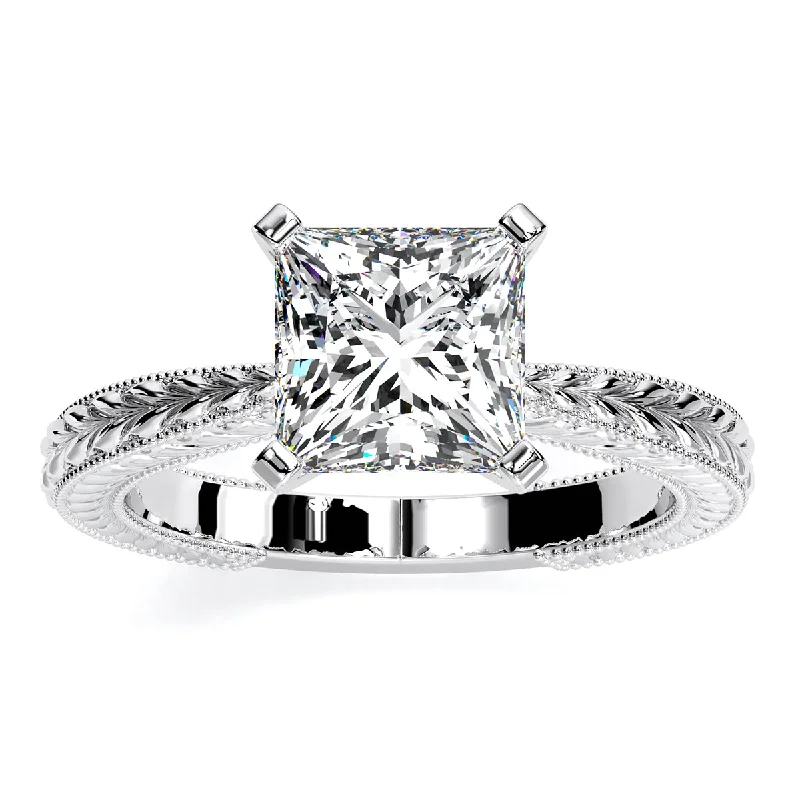 engagement rings with square sapphires and diamonds-Azalea - Princess Lab Diamond Engagement Ring VS2 F (IGI Certified)