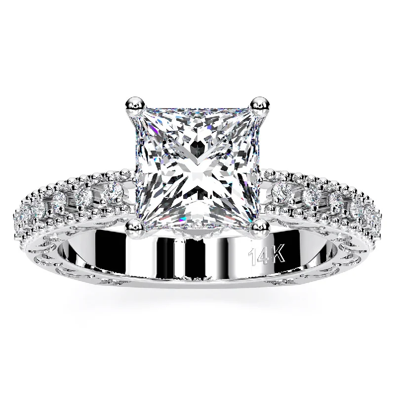 engagement rings with radiant diamonds and sapphire pave-Carmel - Princess Lab Diamond Engagement Ring VS2 F (IGI Certified)