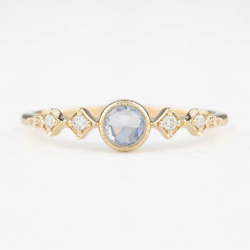 engagement rings with radiant diamonds and sapphire pave-Celeste Ring 3.9mm 0.25ct Light blue Unheated Round Sapphire, 14k Yellow Gold