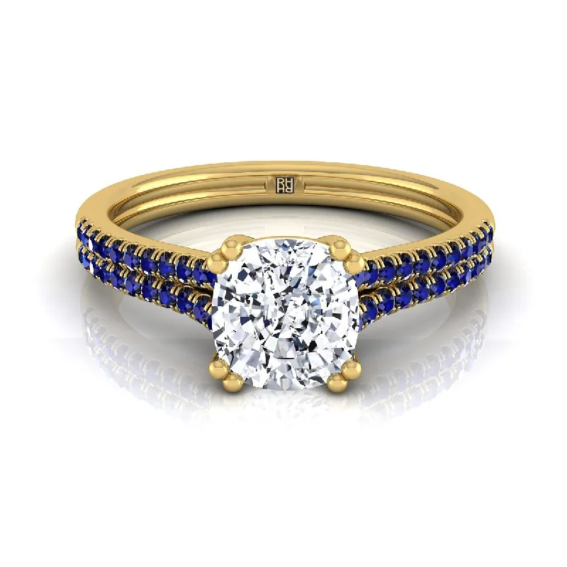 women’s engagement rings with radiant sapphires and diamonds-14K Yellow Gold Cushion  Double Row Double Prong French Pave Diamond Engagement Ring