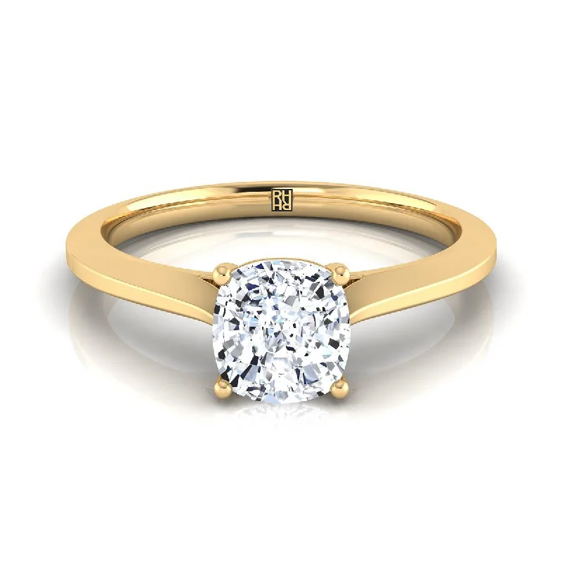 engagement rings with oval sapphires and round diamonds-14K Yellow Gold Cushion  Timeless Solitaire Comfort Fit Engagement Ring