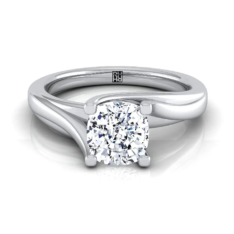 women’s engagement rings with emerald-cut diamonds and sapphires-14K White Gold Cushion  Twisted Bypass Solitaire Engagement Ring