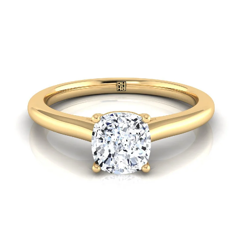 engagement rings with princess-cut diamonds and sapphire bands-14K Yellow Gold Cushion  Pinched Comfort Fit Claw Prong Solitaire Engagement Ring