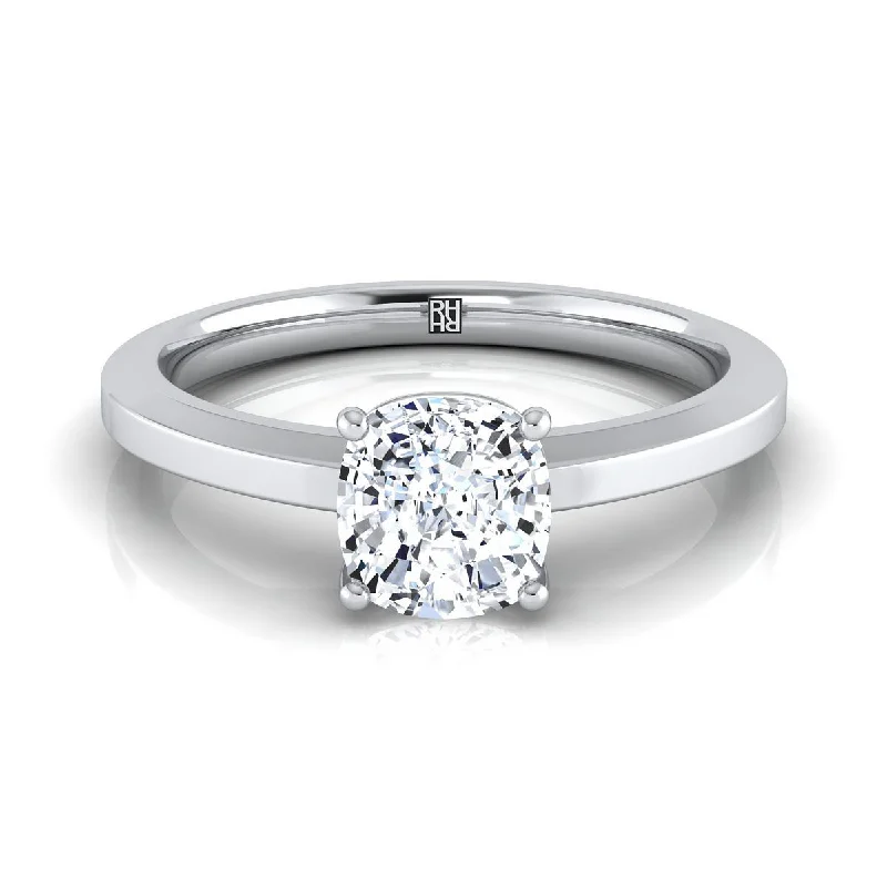 engagement rings with round diamonds and sapphire settings-14K White Gold Cushion  Beveled Edge Comfort Style Bright Finish Solitaire Engagement Ring