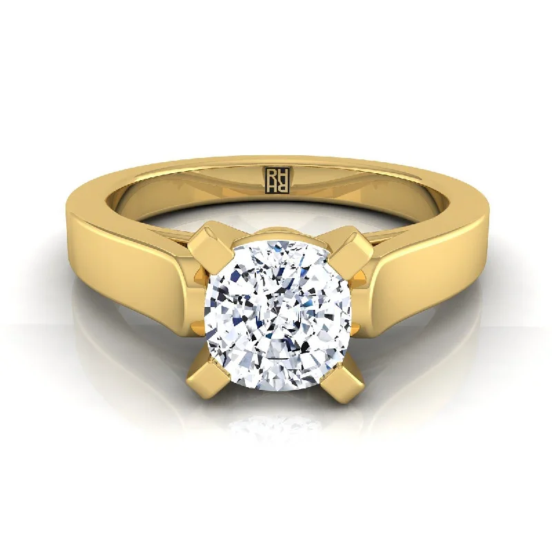 engagement rings with radiant sapphires and diamond accents-14K Yellow Gold Cushion  Cathedral Style Solitaire Engagement Ring