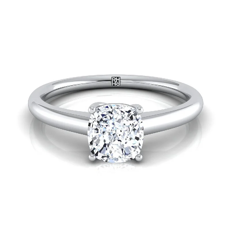 engagement rings with cushion-cut diamonds and sapphire halos-14K White Gold Cushion Contemporary Comfort Fit Solitaire Engagement Ring