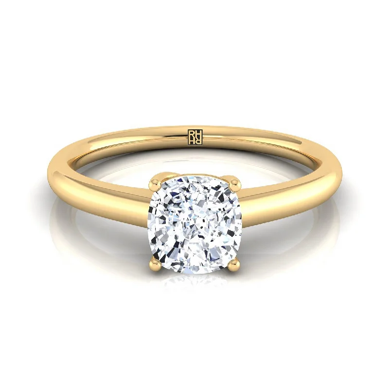 engagement rings with square diamonds and sapphire bands-14K Yellow Gold Cushion Contemporary Comfort Fit Solitaire Engagement Ring