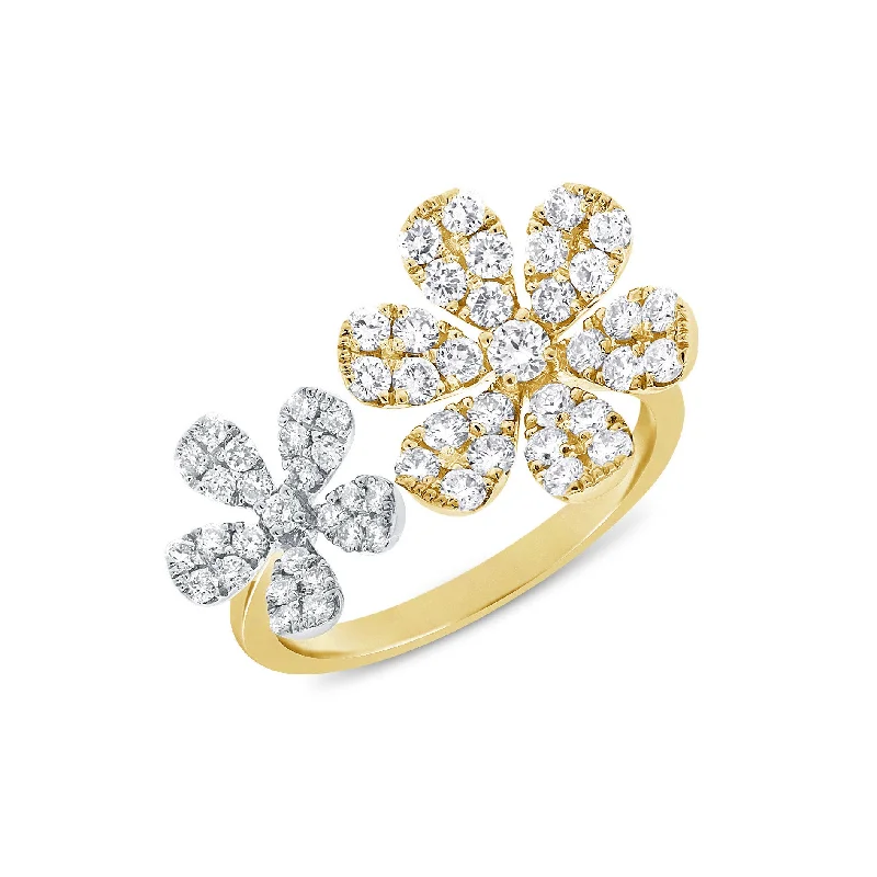 women’s engagement rings with emerald and sapphire pave settings-Diamond Flower Double Finger Ring