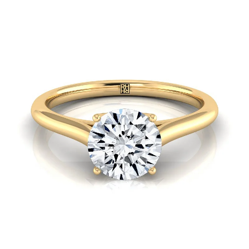 women’s engagement rings with vintage sapphires and diamonds-14K Yellow Gold Round Brilliant  Cathedral Style Comfort Fit Solitaire Engagement Ring