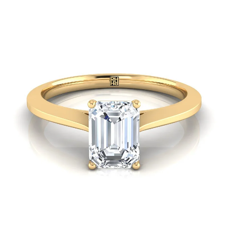 men’s wedding bands with diamonds, sapphires, and rubies-14K Yellow Gold Emerald Cut  Timeless Solitaire Comfort Fit Engagement Ring