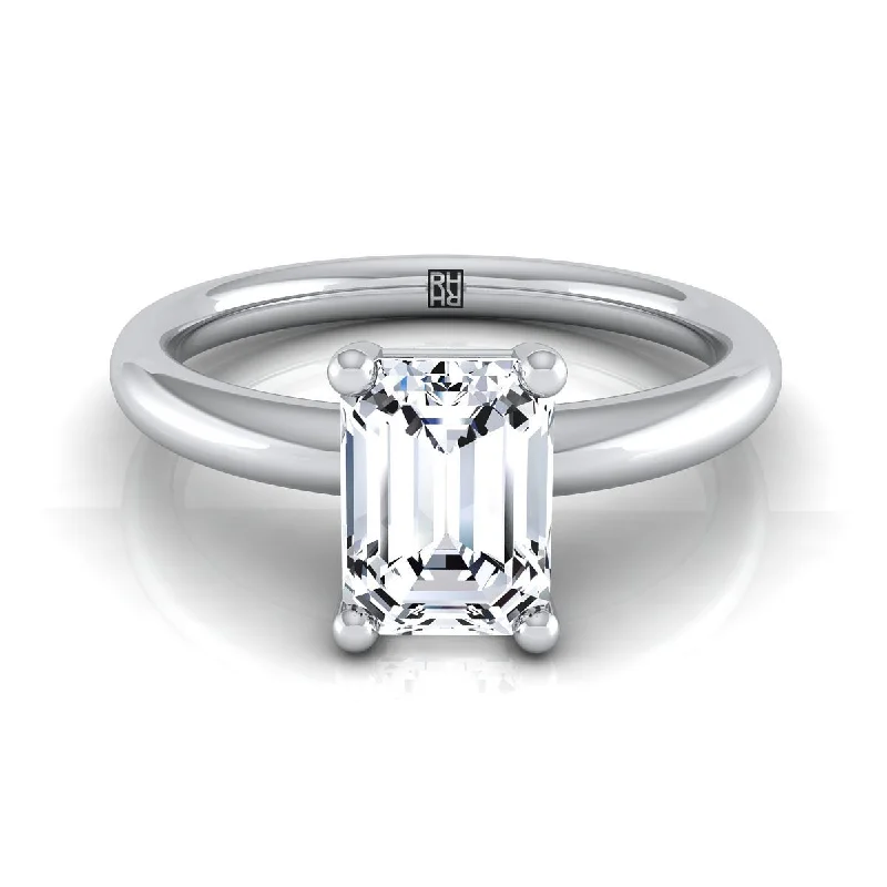 engagement rings with oval diamonds and sapphire bands-14K White Gold Emerald Cut Rounded Comfort Fit Solitaire Engagement Ring