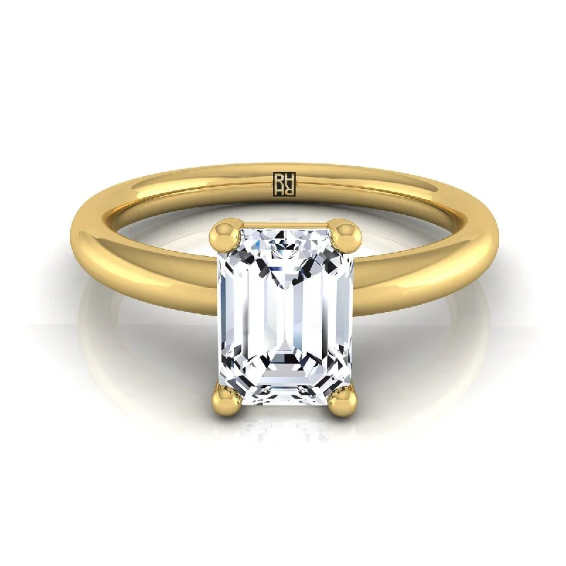 women’s engagement rings with vintage-inspired diamonds and sapphires-14K Yellow Gold Emerald Cut Rounded Comfort Fit Solitaire Engagement Ring