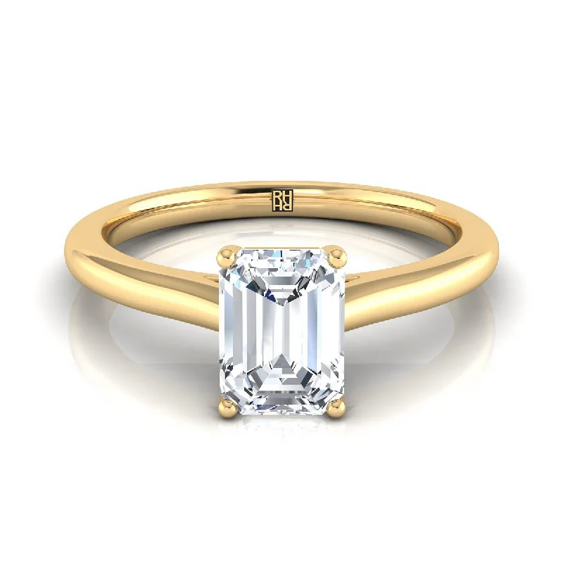 men’s rings with sapphire, ruby, and diamond accents-14K Yellow Gold Emerald Cut  Pinched Comfort Fit Claw Prong Solitaire Engagement Ring