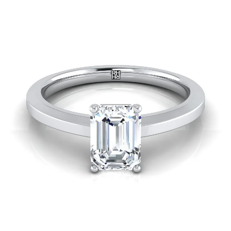 women’s engagement rings with radiant sapphires and diamonds-14K White Gold Emerald Cut  Beveled Edge Comfort Style Bright Finish Solitaire Engagement Ring