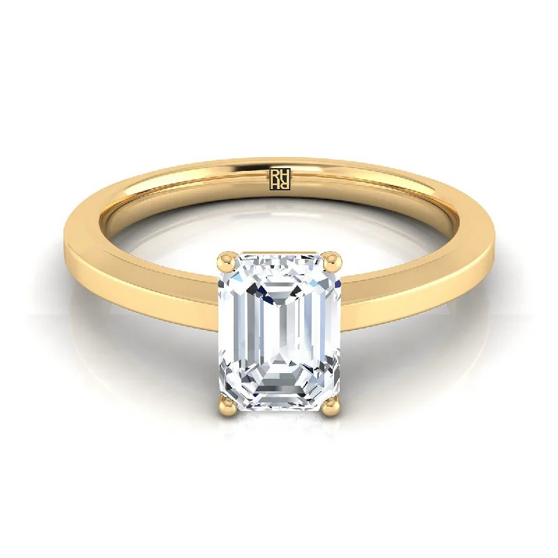 engagement rings with sapphire, emerald, and diamond settings-14K Yellow Gold Emerald Cut  Beveled Edge Comfort Style Bright Finish Solitaire Engagement Ring