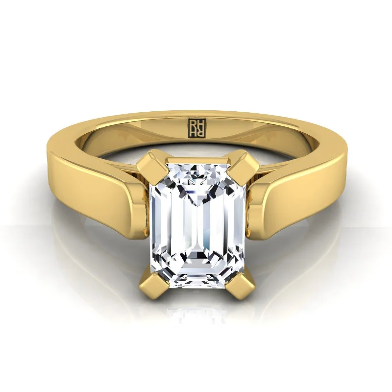 men’s wedding bands with diamonds and ruby inlays-14K Yellow Gold Emerald Cut  Cathedral Style Solitaire Engagement Ring