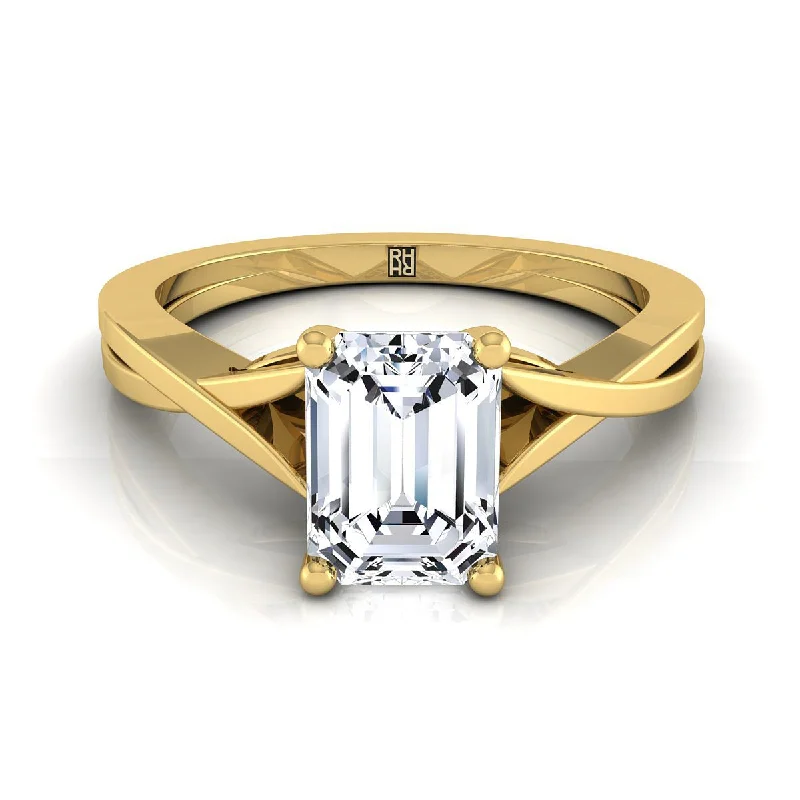 engagement rings with vintage-inspired sapphires and diamonds-14K Yellow Gold Emerald Cut Delicate Twist Solitaire Engagement Ring