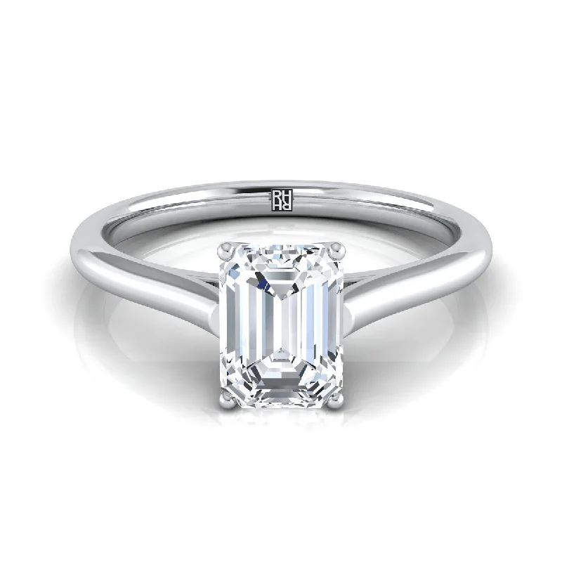 women’s rings with square sapphires and pave diamonds-14K White Gold Emerald Cut  Cathedral Style Comfort Fit Solitaire Engagement Ring