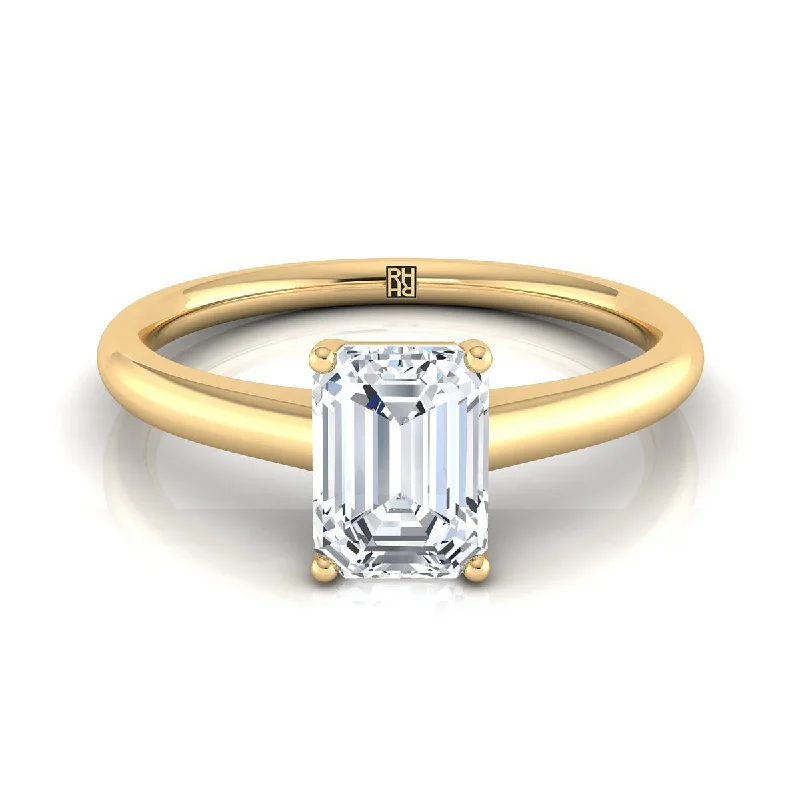 men’s wedding rings with custom-made sapphire and diamond settings-14K Yellow Gold Emerald Cut Contemporary Comfort Fit Solitaire Engagement Ring