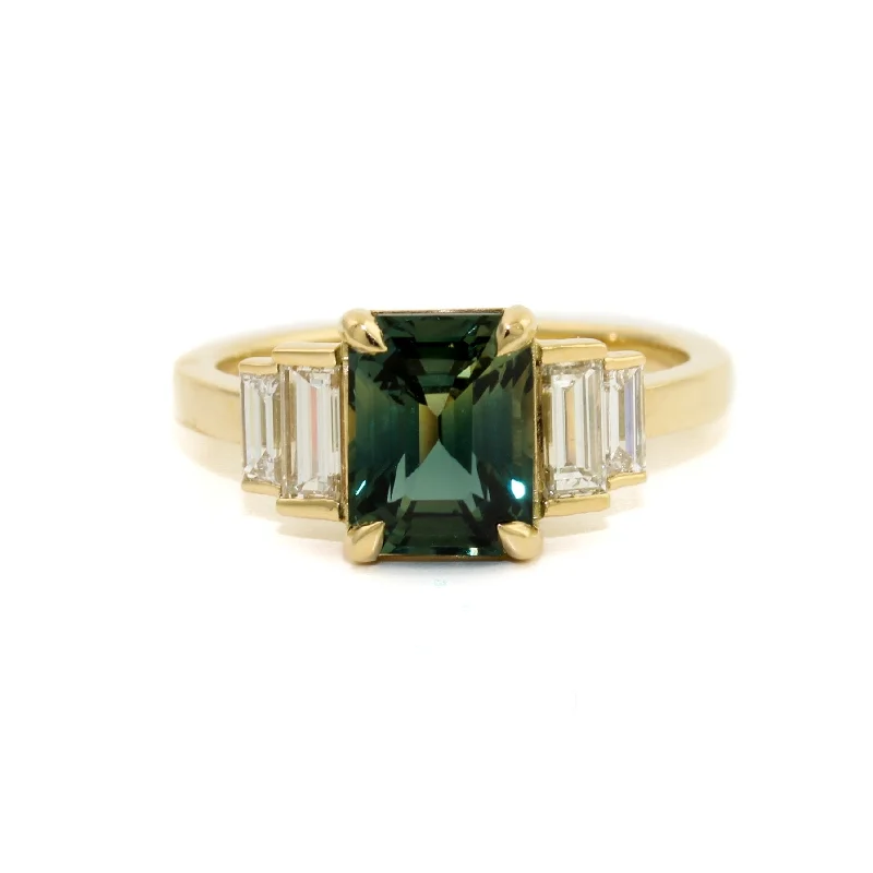 custom-designed wedding rings with diamond accents-Emerald-Cut Sapphire x Diamond Engagement Ring