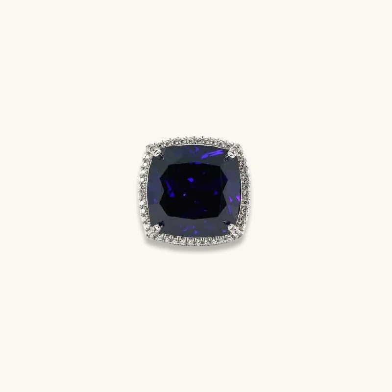 women’s engagement rings with princess-cut sapphires and diamonds-Giant Blue Sapphire Statement Ring