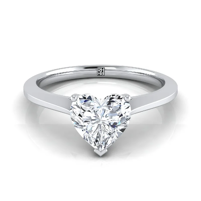 engagement rings with emerald-cut sapphires and diamond pave-14K White Gold Heart Shape Center  Timeless Solitaire Comfort Fit Engagement Ring