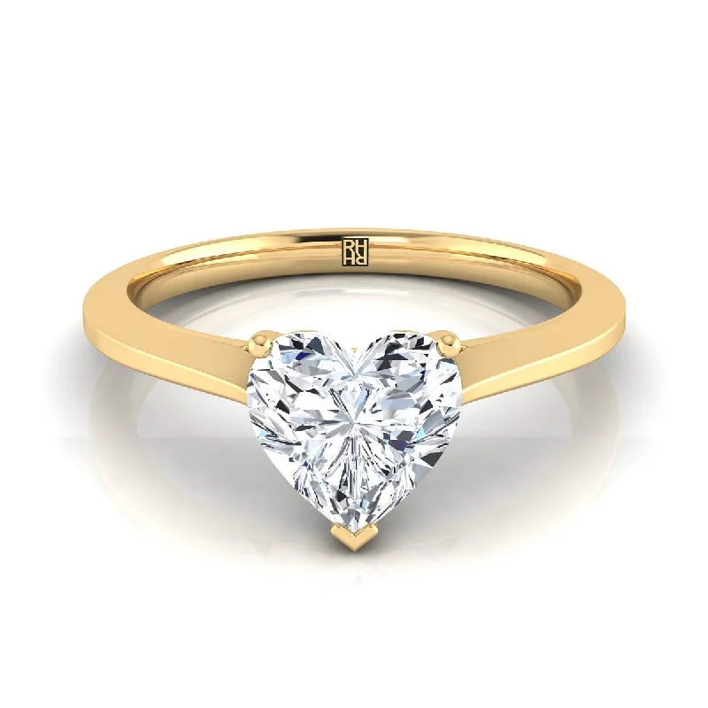 engagement rings with round diamonds and sapphire settings-14K Yellow Gold Heart Shape Center  Timeless Solitaire Comfort Fit Engagement Ring