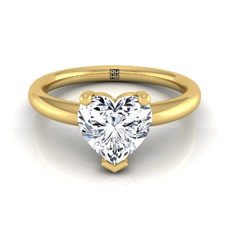 engagement rings with cushion-cut sapphires and diamond bands-14K Yellow Gold Heart Shape Center Rounded Comfort Fit Solitaire Engagement Ring