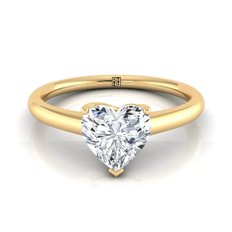 women’s rings with large round diamonds and sapphire accents-14K Yellow Gold Heart Shape Center Contemporary Comfort Fit Solitaire Engagement Ring