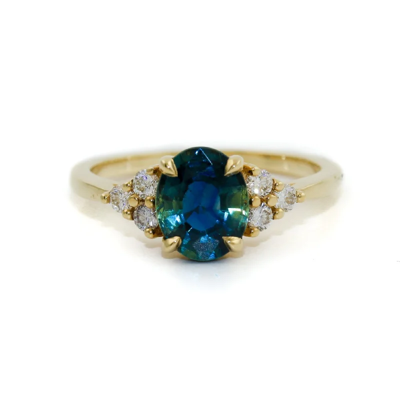 women’s wedding rings with sapphire and emerald center stones-Oasis Australian Sapphire Engagement Ring - Made To Order