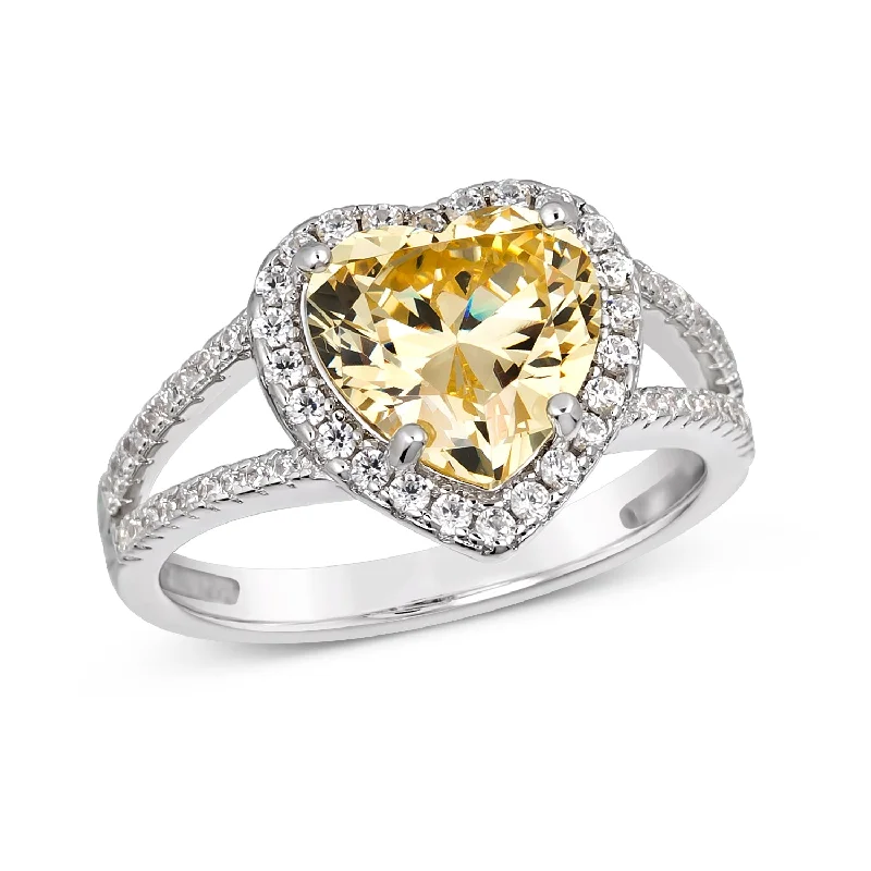 women’s rings with oval sapphires and diamond pave settings-Kate 02 Heart Ring Canary Yellow