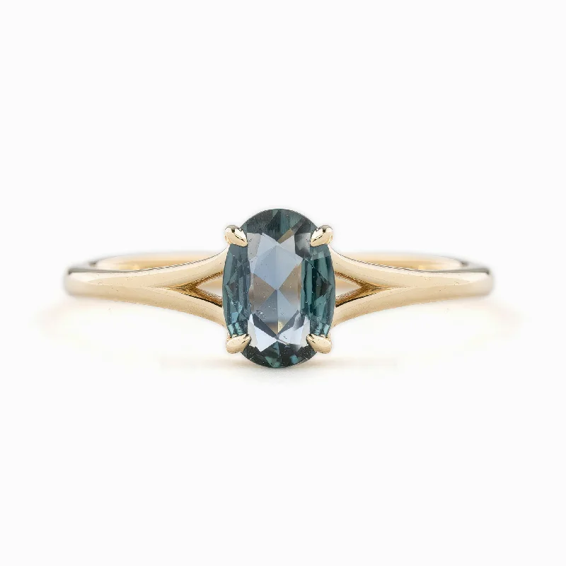 women’s rings with square sapphires and pave diamonds-Kylie Ring 0.6ct Blue Green Madagascar Sapphire, 14k Yellow Gold (One of a kind)