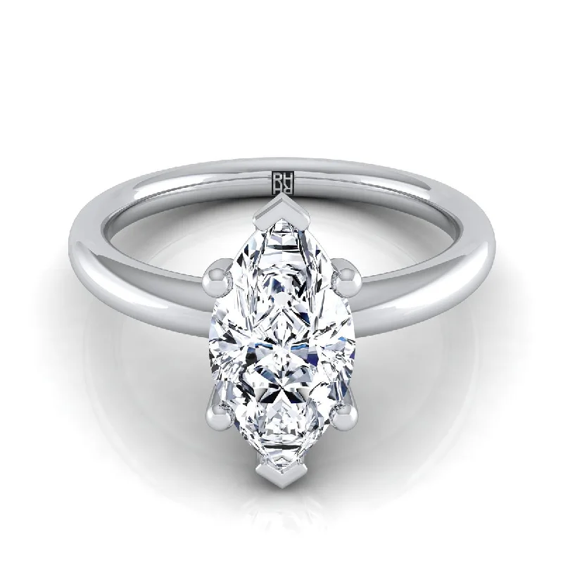 men’s rings with sapphire, ruby, and diamond accents-14K White Gold Marquise  Rounded Comfort Fit Solitaire Engagement Ring